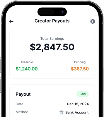 Seamless creator payouts and earnings