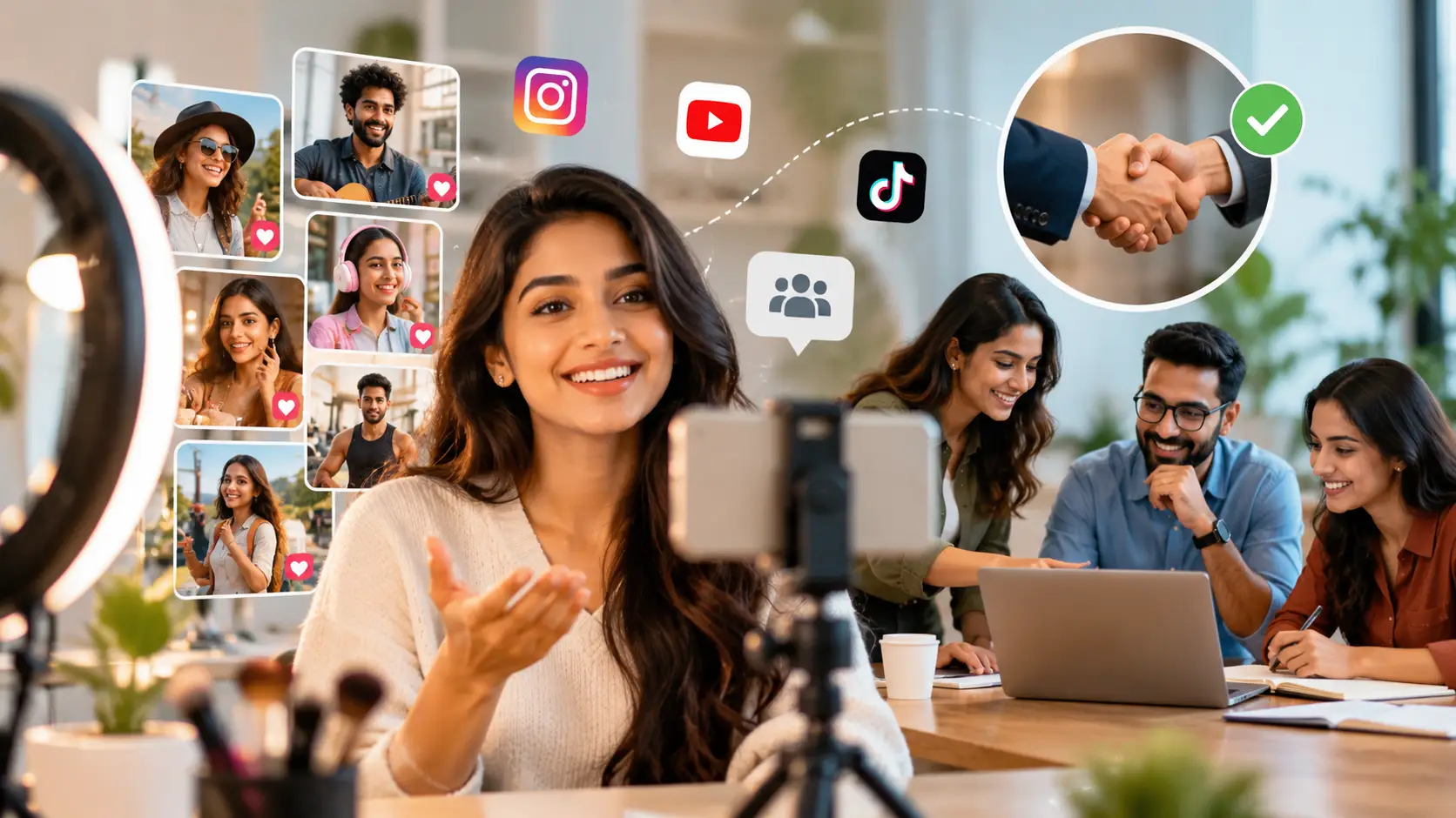 Brand team using influencer platforms to discover, evaluate, hire, and manage creators for influencer marketing campaigns