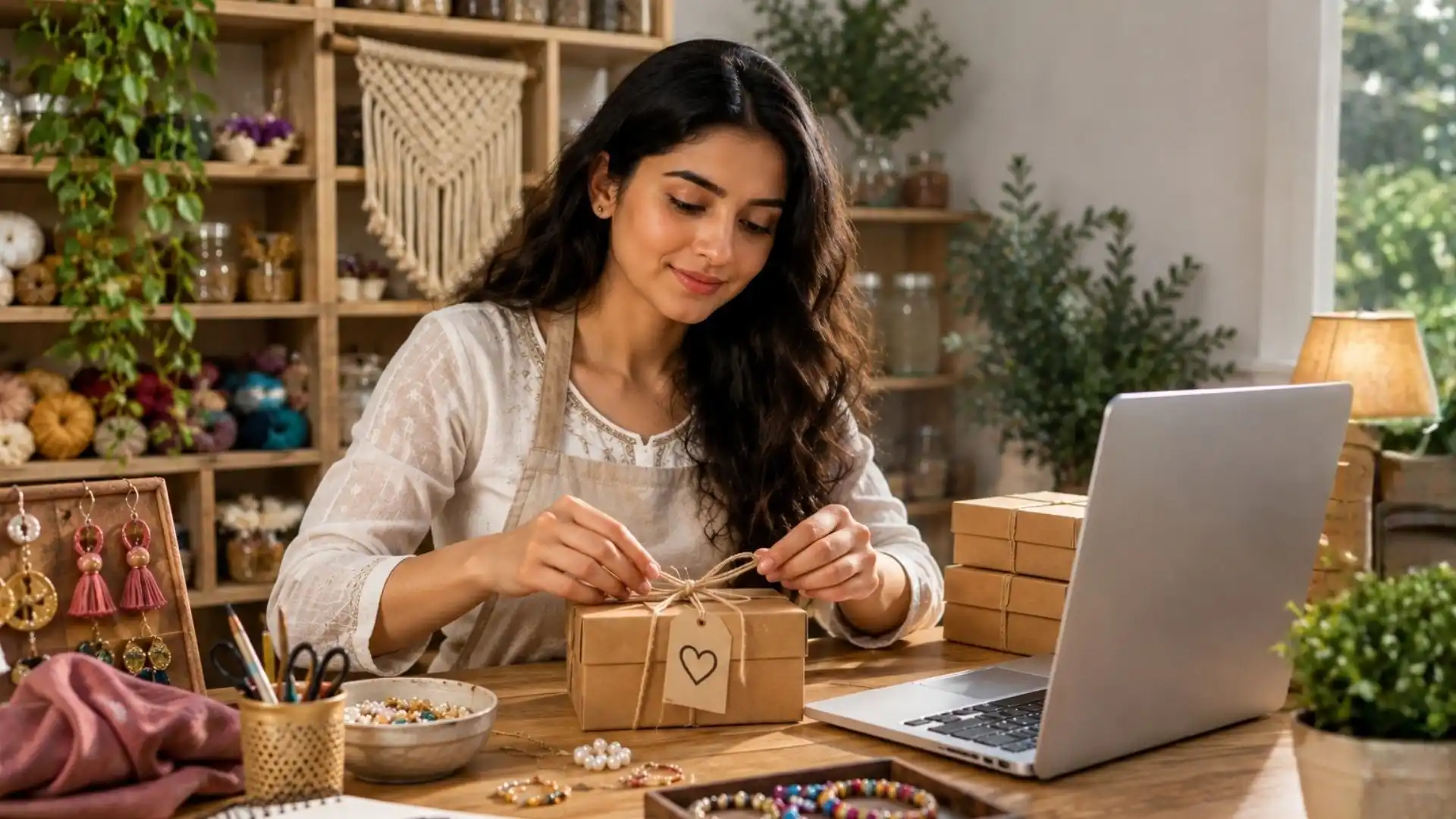 Creative entrepreneur starting a craft business in 2026 with handmade products and online selling tools