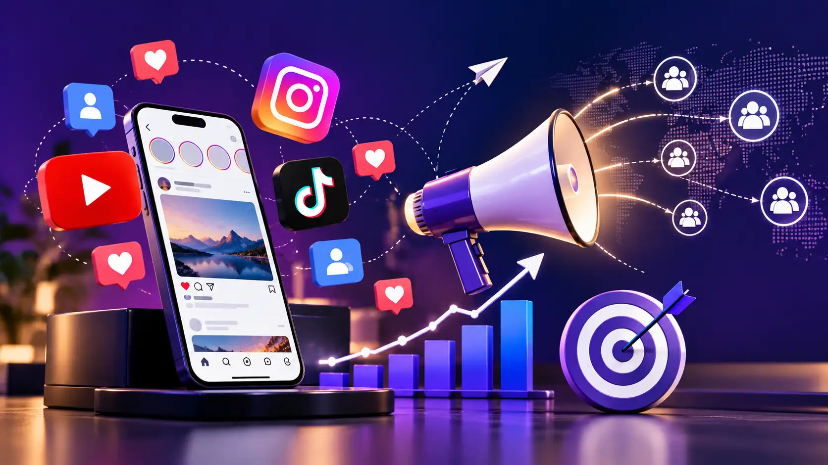 Influencer marketing campaign dashboard with creator profiles, social media content, campaign planning tools, engagement metrics, and performance analytics displayed across laptop and mobile devices.